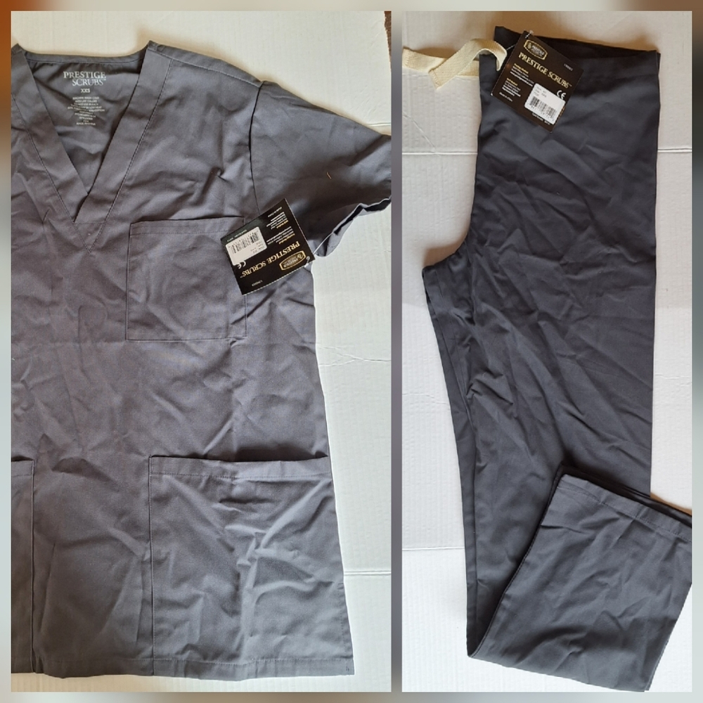 $5 SALE! 2PC BUNDLE set Prestige #203  Unisex Scrub Top NWT Pewter Grey